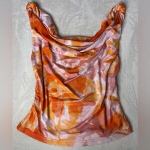 Elegant Orange and Pink Floral Blouse